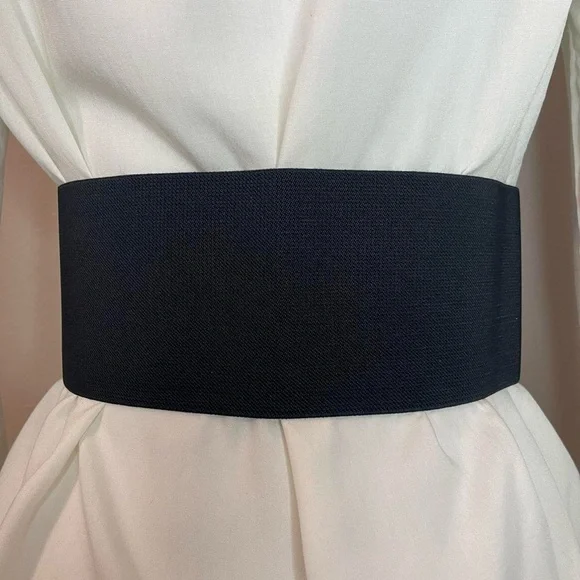 Black wide elastic waistband belt with black satin bow - Picture 3 of 8